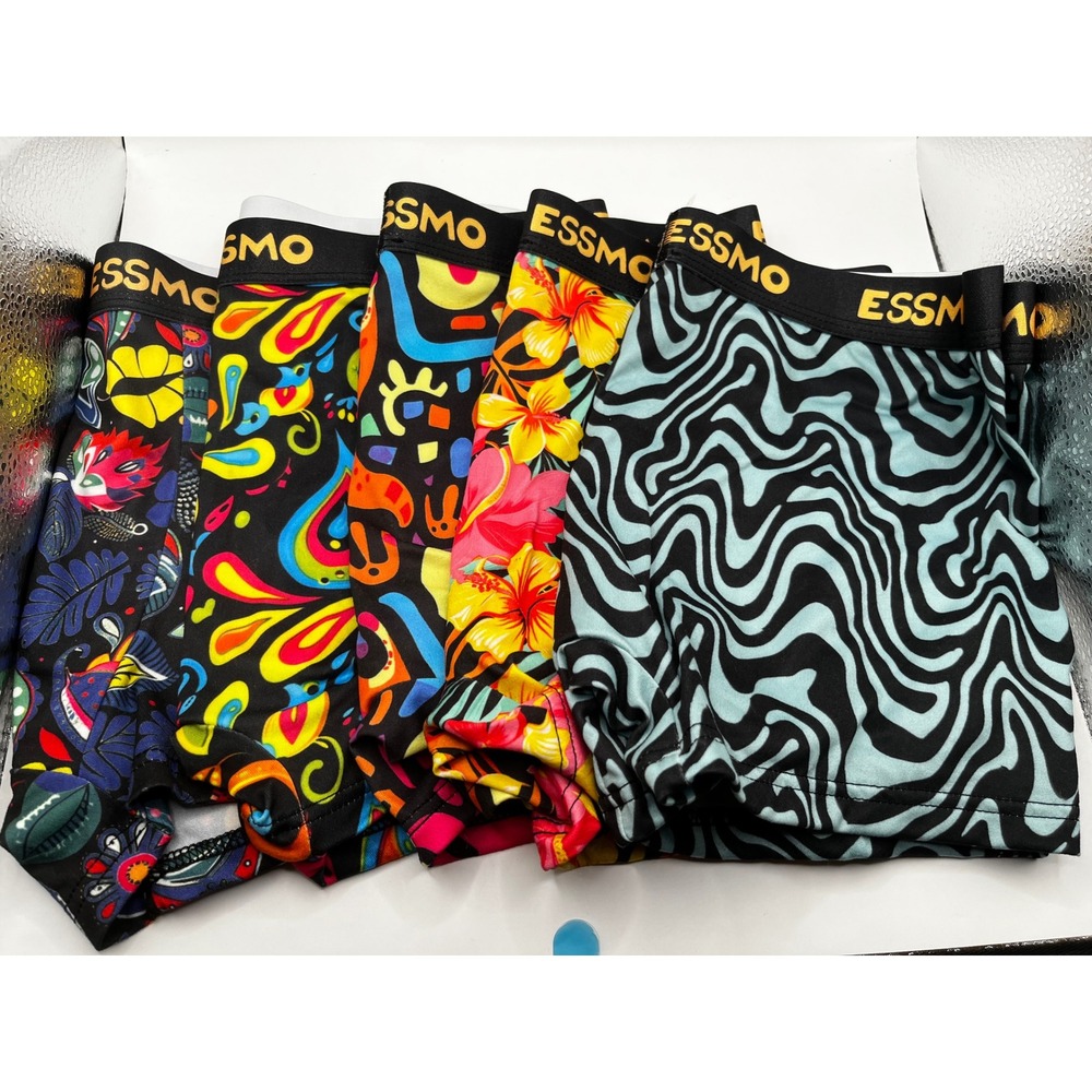 Essmo‎ Mens Boxer Briefs 5 Pack Bold Abstract Tropical Animal Prints Size M